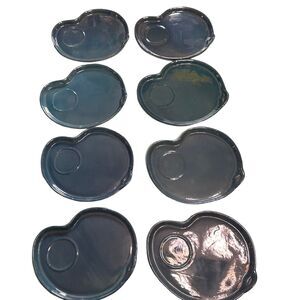 8 Vintage SHOFU Japan Snack Plates Lusterware Handpainted Light Blue 7”